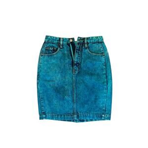 Women’s Vintage Studebaker Western Teal Acid-Wash Denim Skirt Size 8